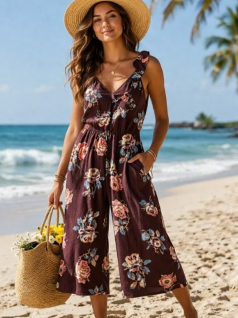 Show Me Your MuMu Women's Jumpsuit Size XS Bianca Chocolate Floral Wide Leg NEW